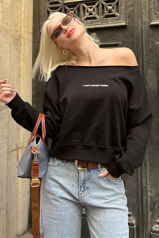 MDX Black Boat Neck Printed Women's Sweatshirt MG2205 - Cedar Park