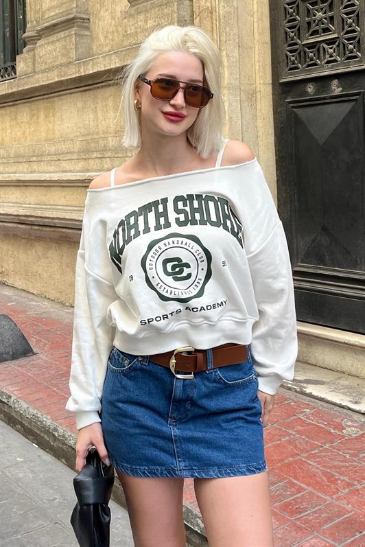 MDX White Boat Neck Printed Women's Sweatshirt MG2205 - Ocoee