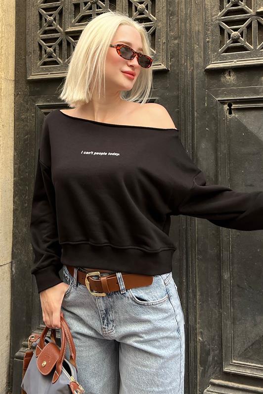 MDX Black Boat Neck Printed Women's Sweatshirt MG2205 - Cedar Park