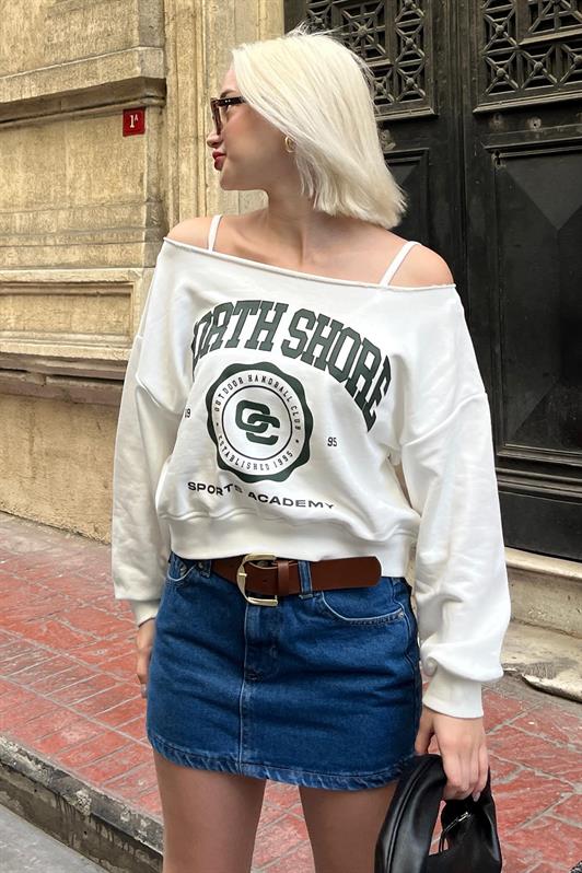 MDX White Boat Neck Printed Women's Sweatshirt MG2205 - Ocoee