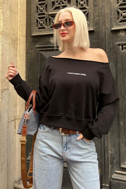 MDX Black Boat Neck Printed Women's Sweatshirt MG2205 - Cedar Park