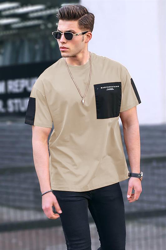 MDX Beige Pocket Detailed Basic Men's T-Shirt - Roseville
