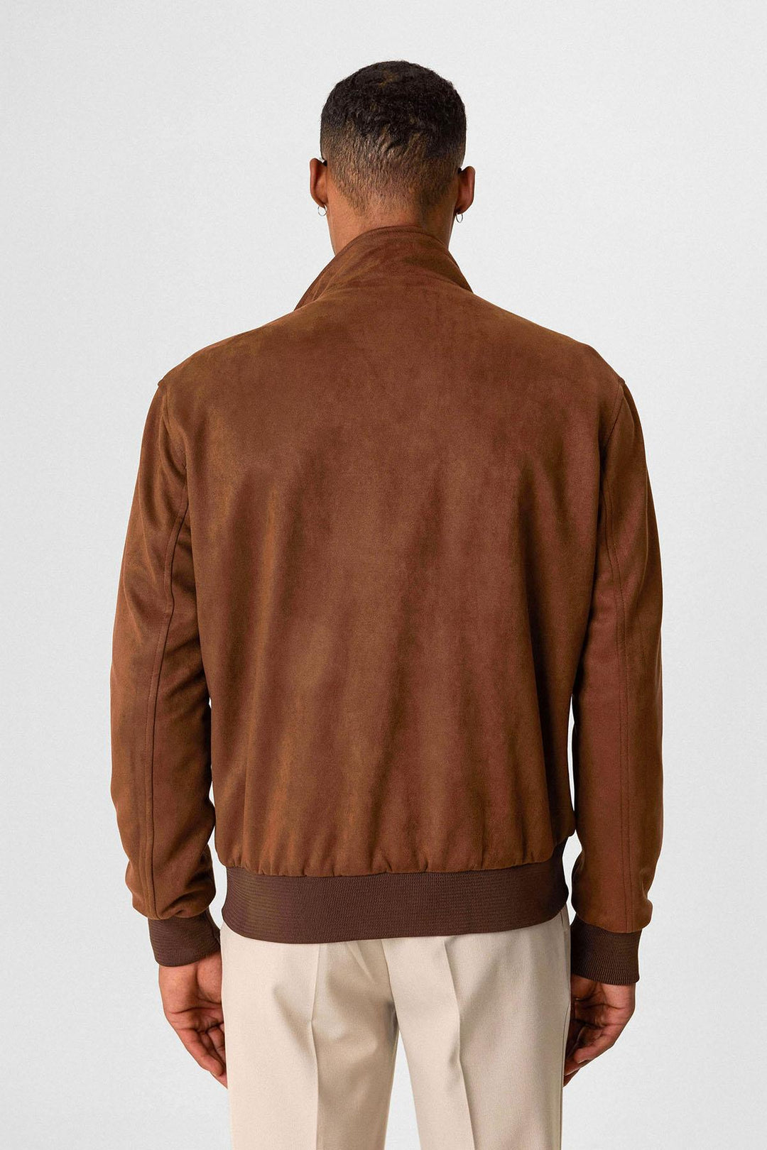 ANT Stand Collar Suede Men's Coat with Waist Elastic - Orizaba