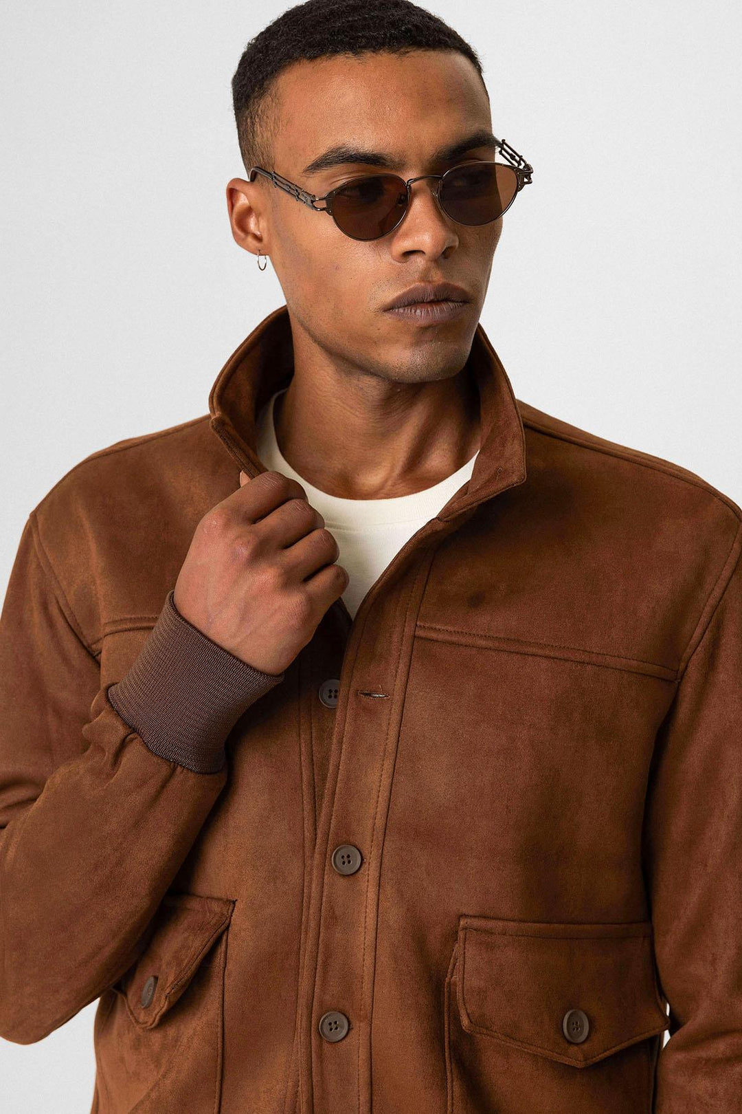 ANT Stand Collar Suede Men's Coat with Waist Elastic - Orizaba