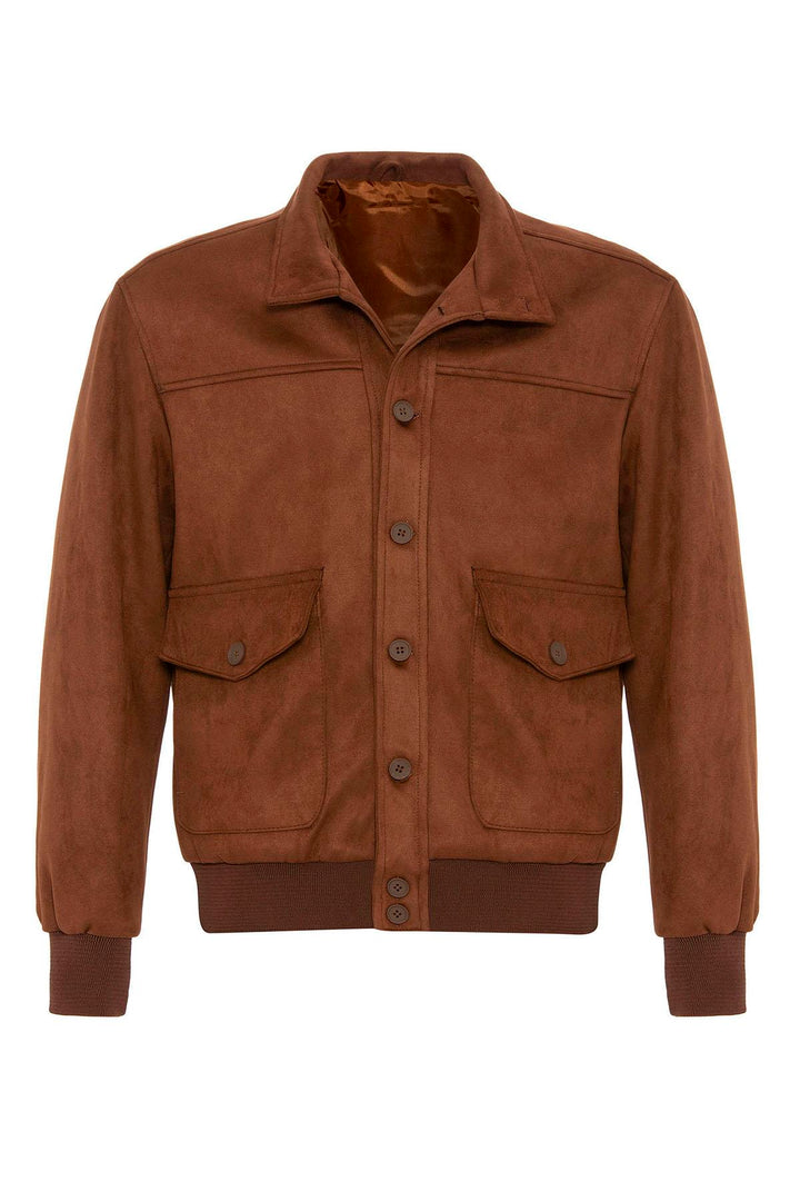 ANT Stand Collar Suede Men's Coat with Waist Elastic - Orizaba