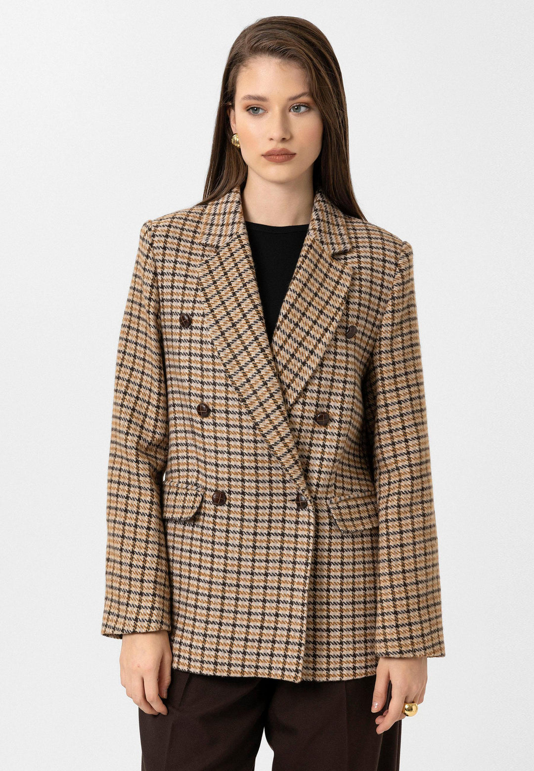 ANT Antioch Taba Women's Houndstooth Patterned Blazer Jacket - Breda