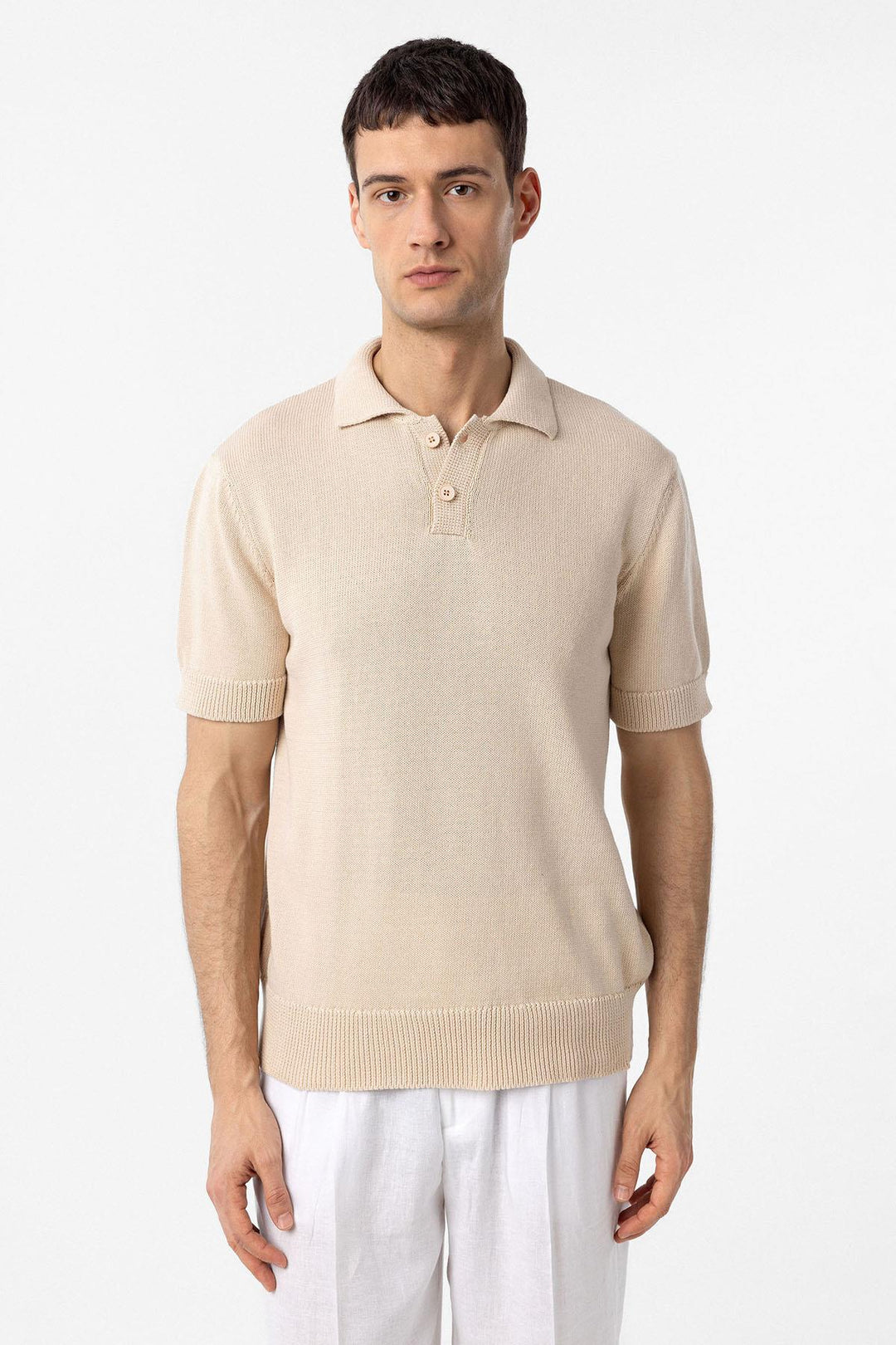 ANT Antioch Stone 100% Cotton Polo Neck Knit T-Shirt - Trujillo Alto