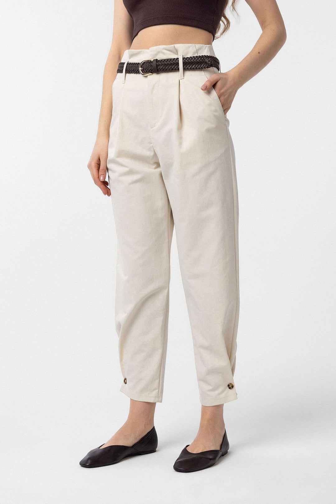 ANT Antioch Stone High Waist Buttoned Fit Women's Pants - Botoşani