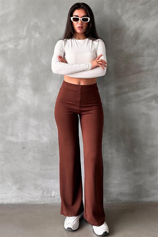 MDX Brown High Waist Straight Model Women's Flared Leggings Pants Mg2288 - Richland