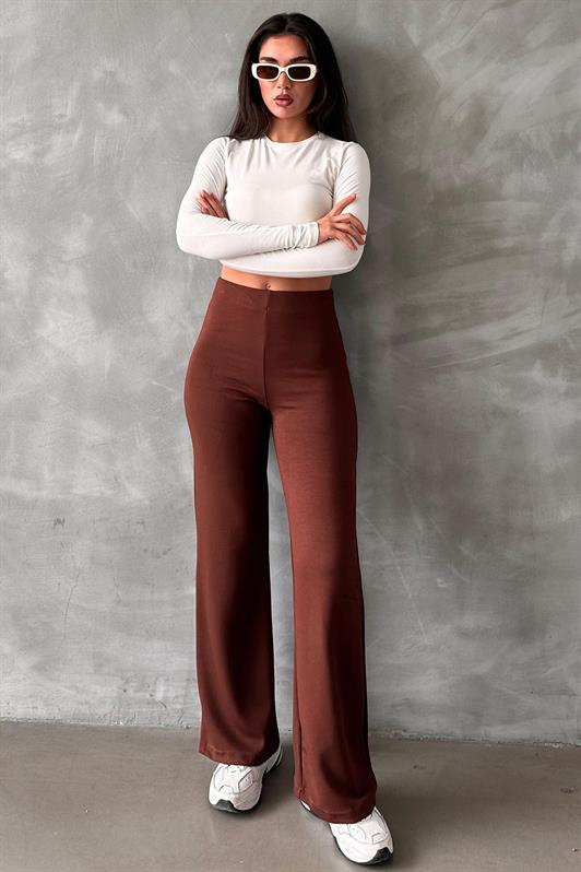 MDX Brown High Waist Straight Model Women's Flared Leggings Pants Mg2288 - Richland