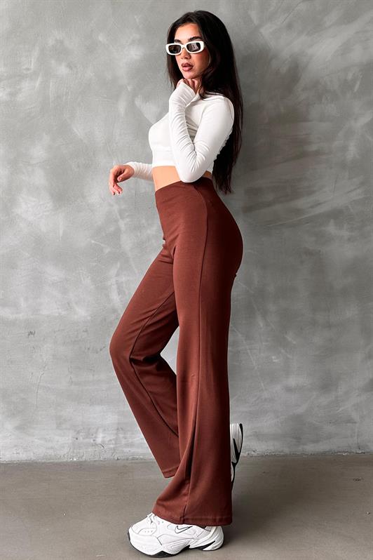 MDX Brown High Waist Straight Model Women's Flared Leggings Pants Mg2288 - Richland