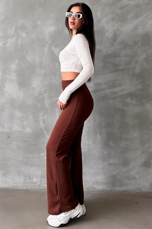 MDX Brown High Waist Straight Model Women's Flared Leggings Pants Mg2288 - Richland