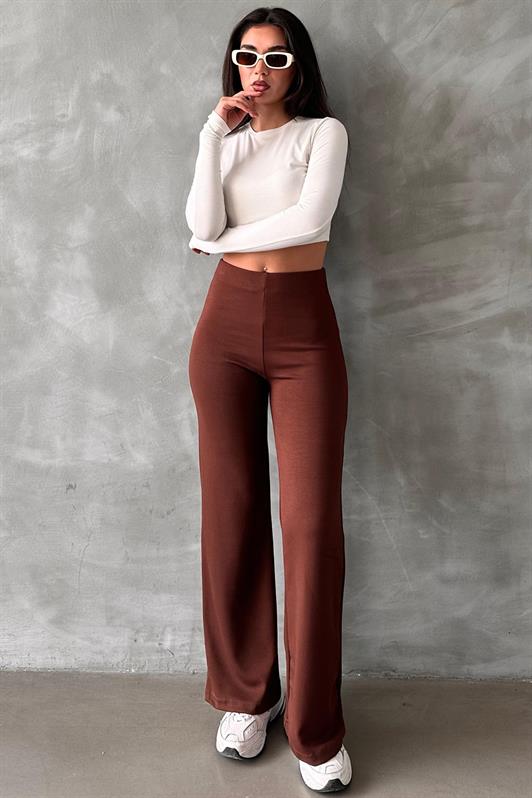 MDX Brown High Waist Straight Model Women's Flared Leggings Pants Mg2288 - Richland