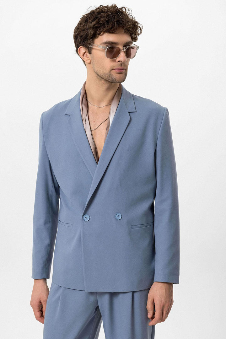 ANT Single Button Double Breasted Closure Men's Blazer Jacket - Villefranche-sur-Saône