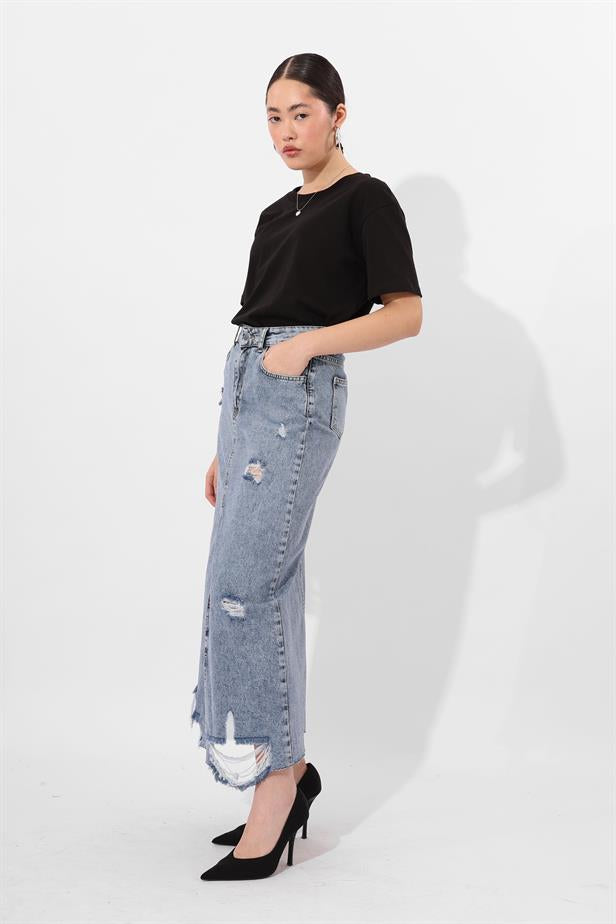 RYN Wholesale Distressed Skirt Light Blue - Mitcham