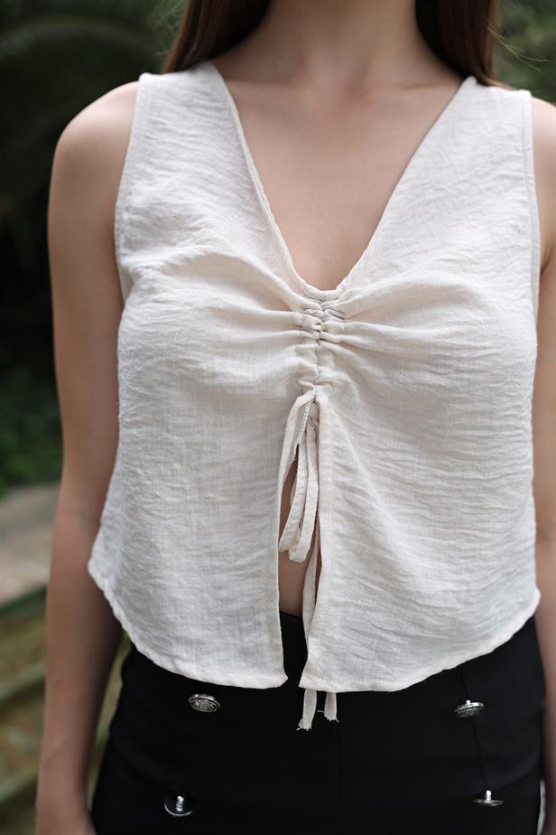 RYN Ruffled Tie Blouse - STONE - Waterbury