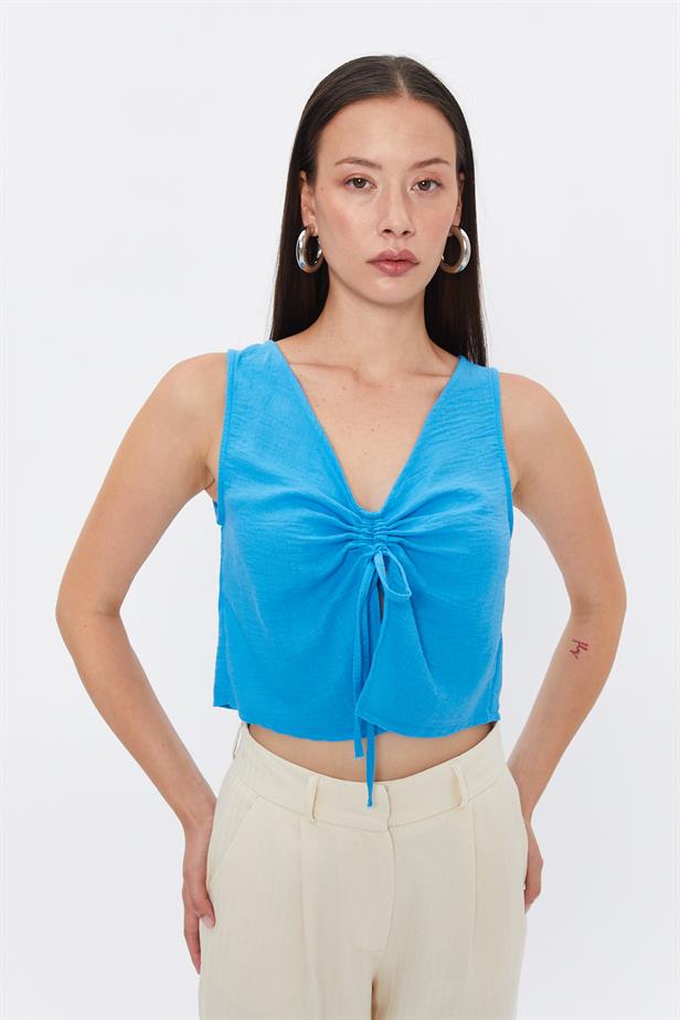 RYN Ruffled Tie Blouse - BLUE - Capelle aan den IJssel