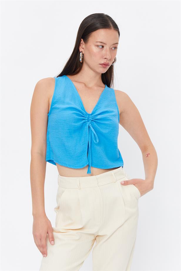 RYN Ruffled Tie Blouse - BLUE - Capelle aan den IJssel
