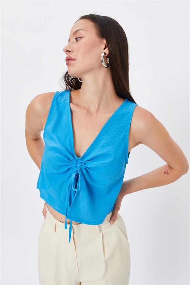 RYN Ruffled Tie Blouse - BLUE - Capelle aan den IJssel