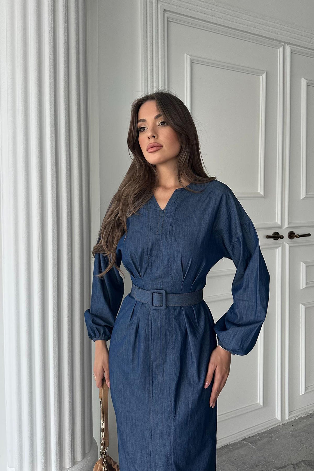 ELS Wholesale Blue Tencel Long Sleeve Dress - Bountiful