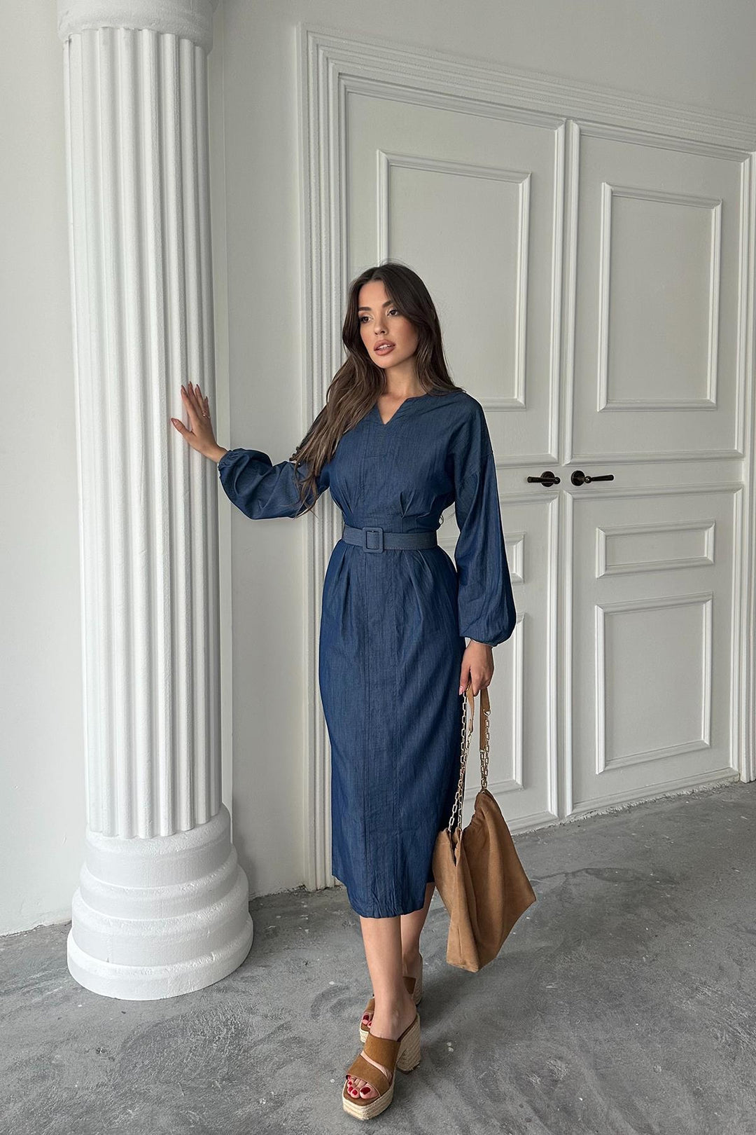 ELS Wholesale Blue Tencel Long Sleeve Dress - Bountiful