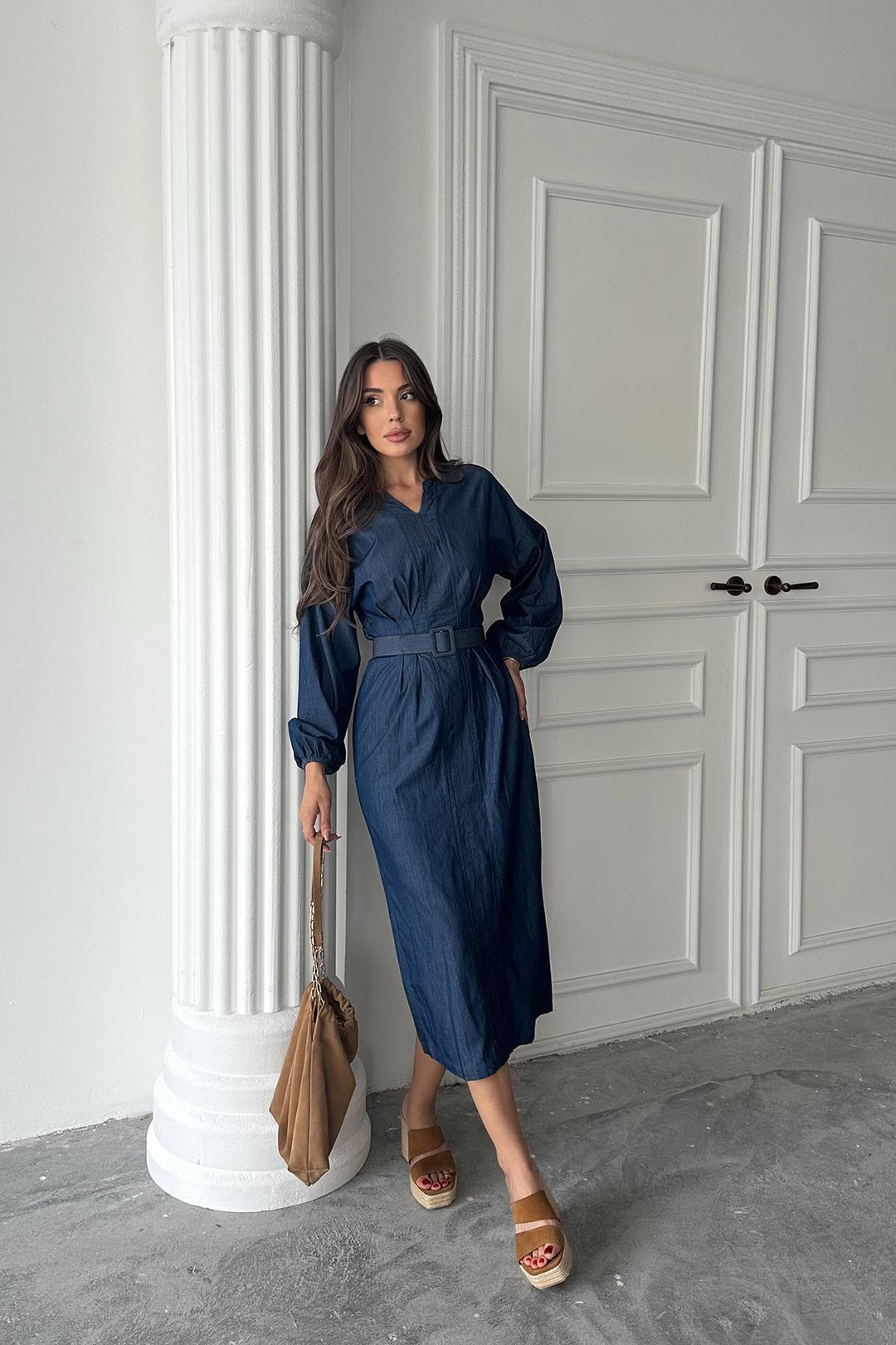 ELS Wholesale Blue Tencel Long Sleeve Dress - Bountiful