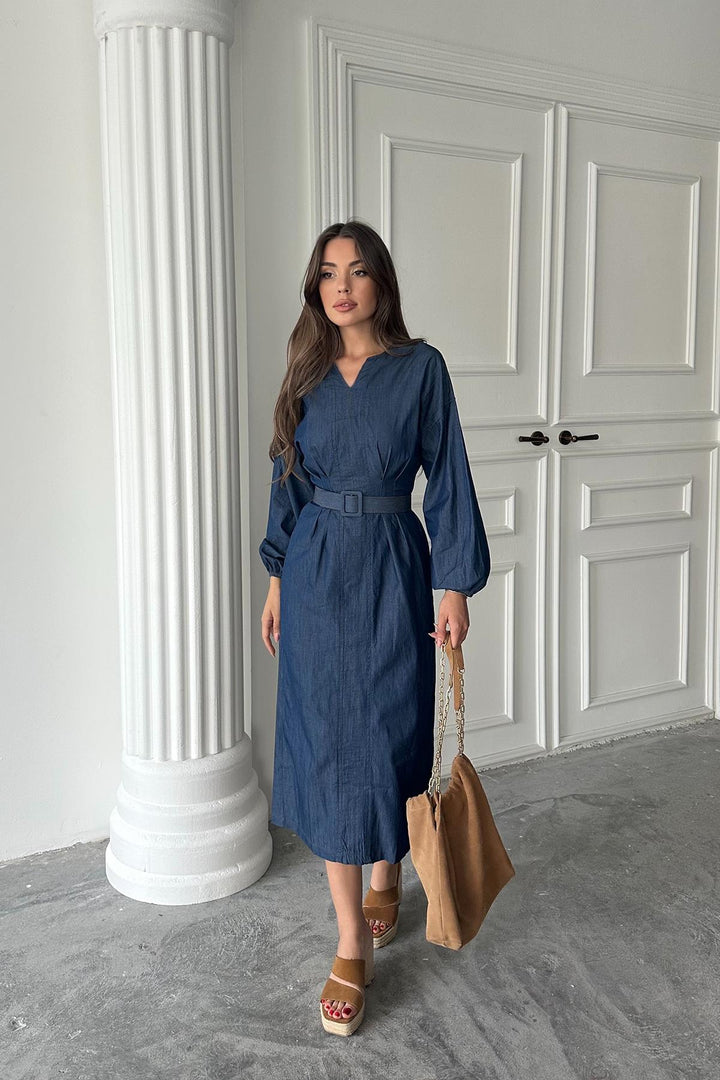 ELS Wholesale Blue Tencel Long Sleeve Dress - Bountiful
