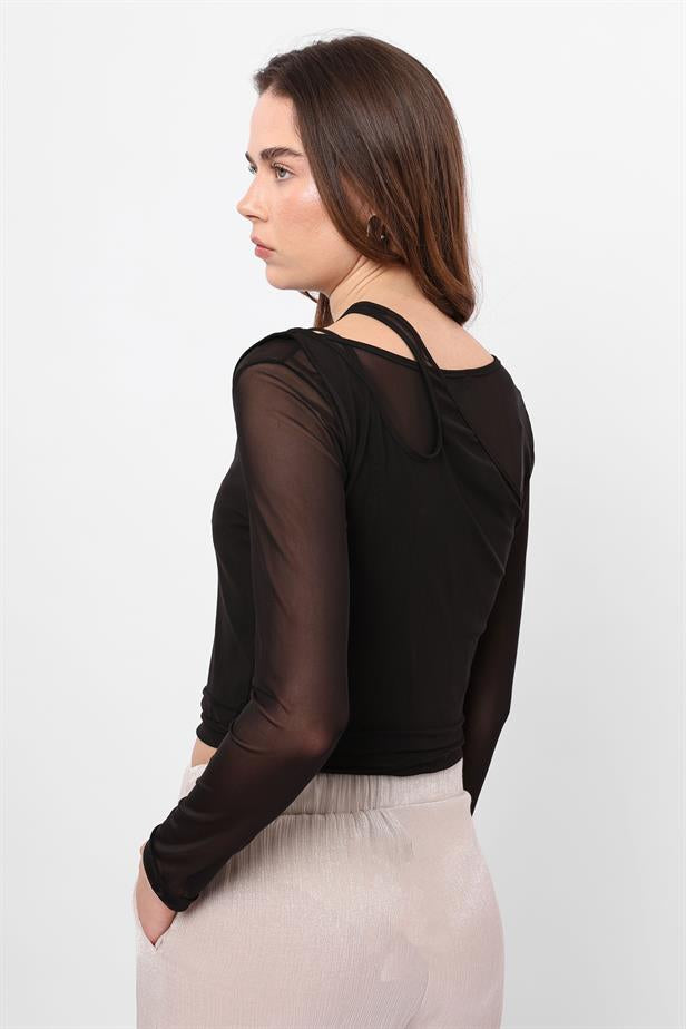 RYN Wholesale Transparent Asymmetric Black Blouse - Webster