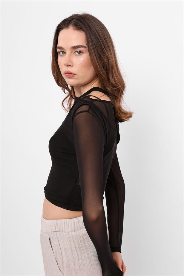 RYN Wholesale Transparent Asymmetric Black Blouse - Webster