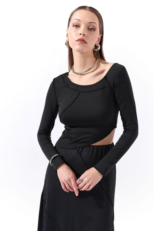 RYN Wholesale Asymmetric Stitched Black Blouse - Panevėžys