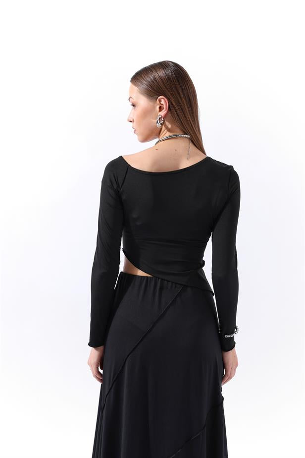 RYN Wholesale Asymmetric Stitched Black Blouse - Panevėžys