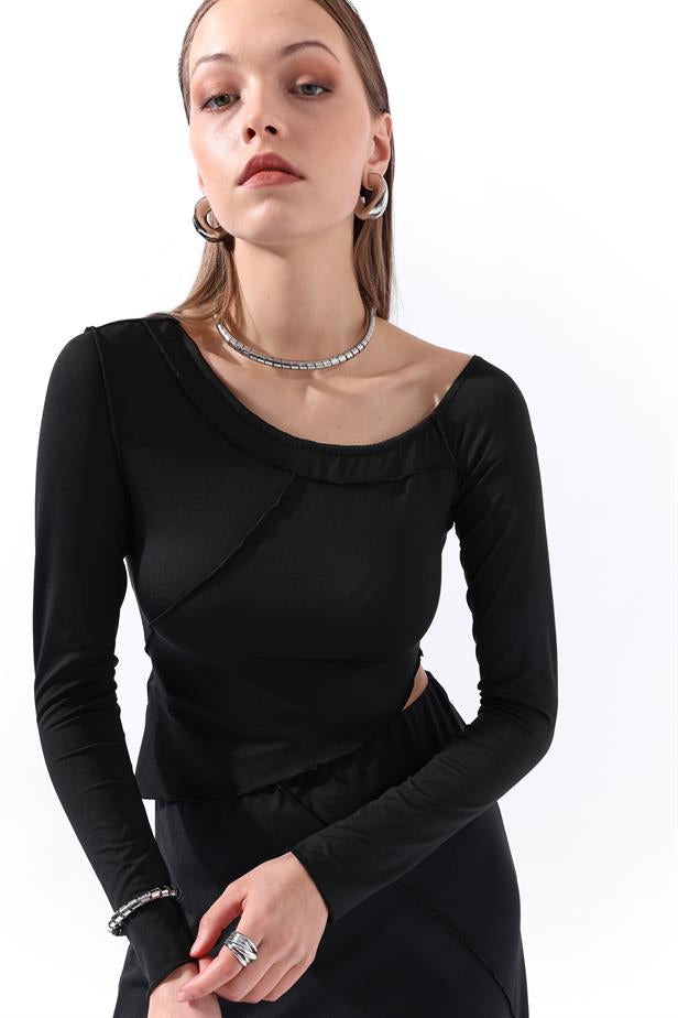 RYN Wholesale Asymmetric Stitched Black Blouse - Panevėžys