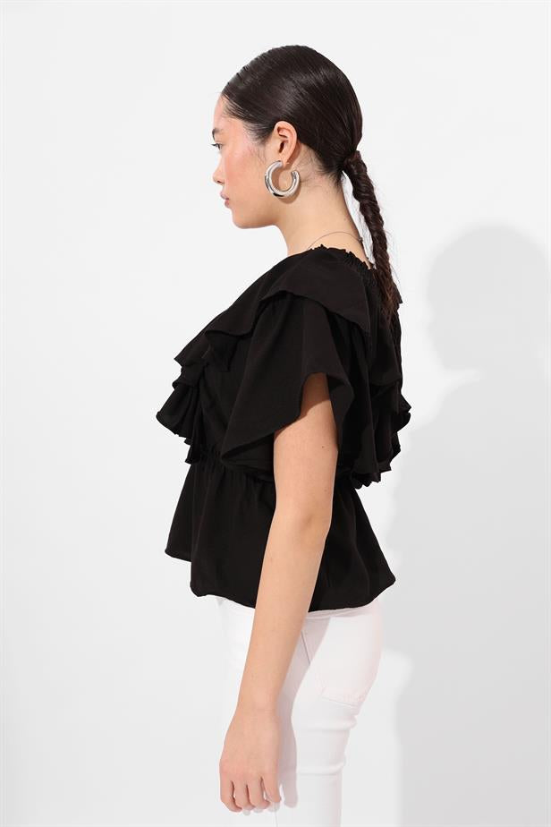 RYN Wholesale Front Ruffled Blouse Black - Bellevue