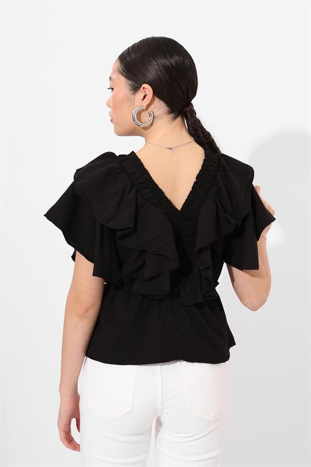 RYN Wholesale Front Ruffled Blouse Black - Bellevue