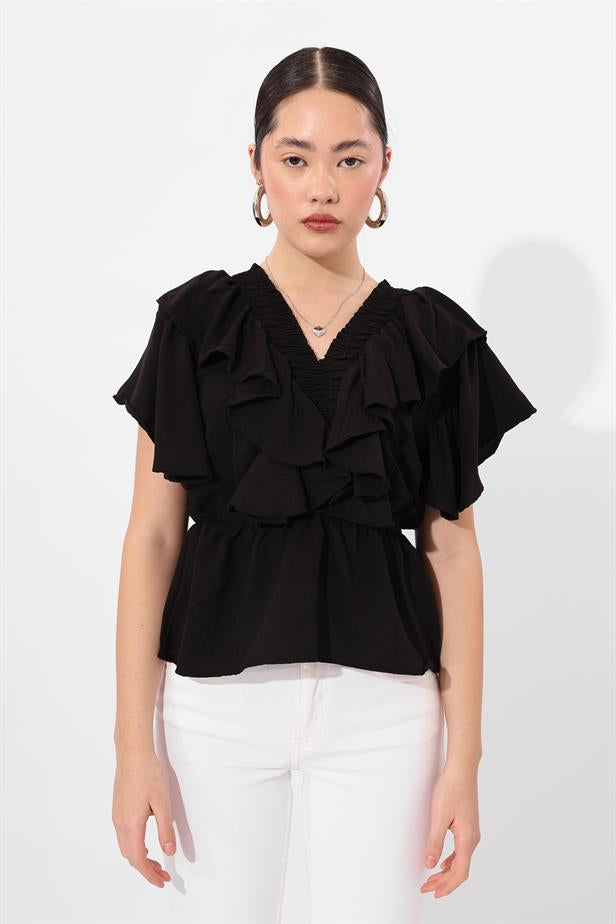 RYN Wholesale Front Ruffled Blouse Black - Bellevue