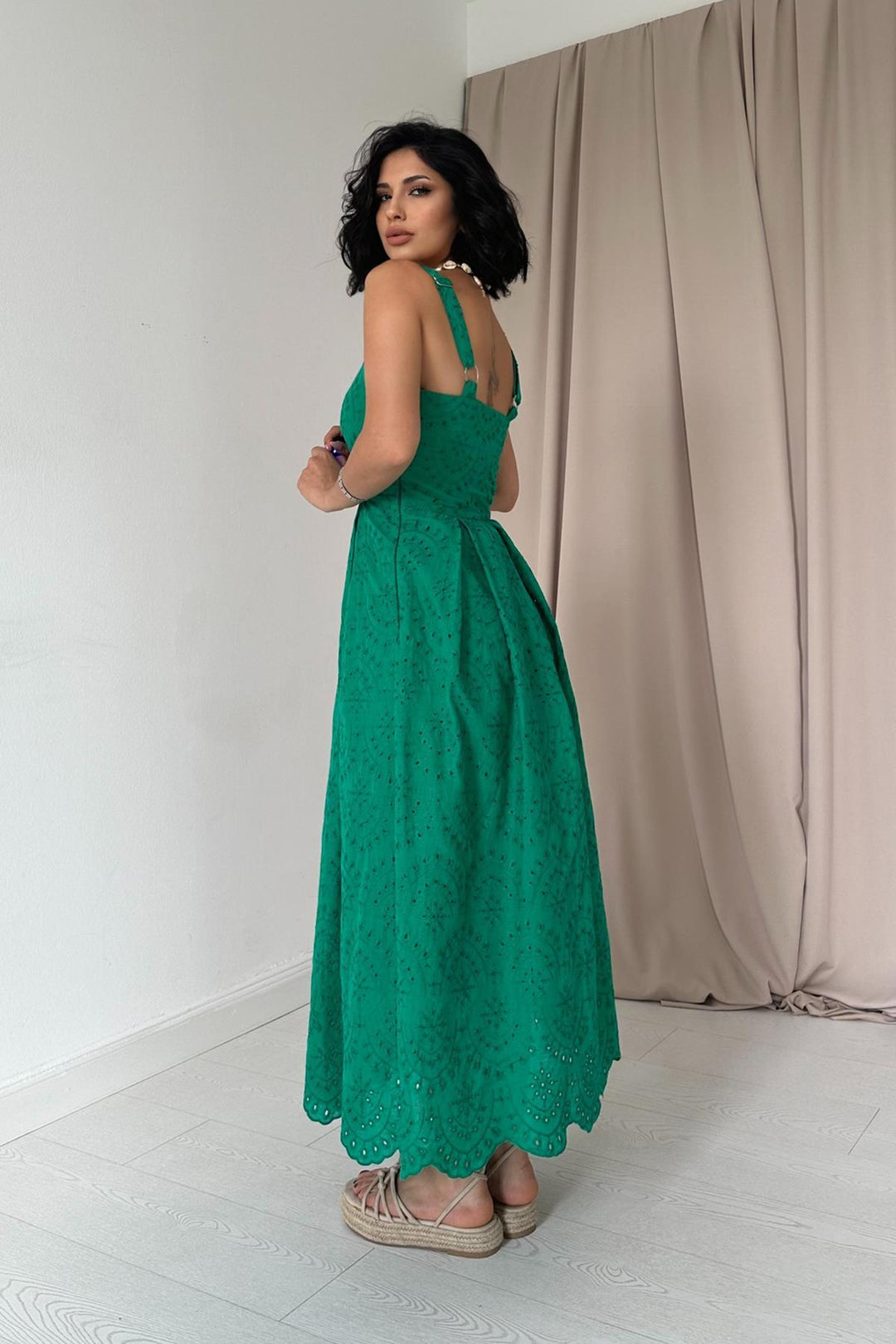 ELS Wholesale Green Hanger Strap Embroidered Dress - Mankato