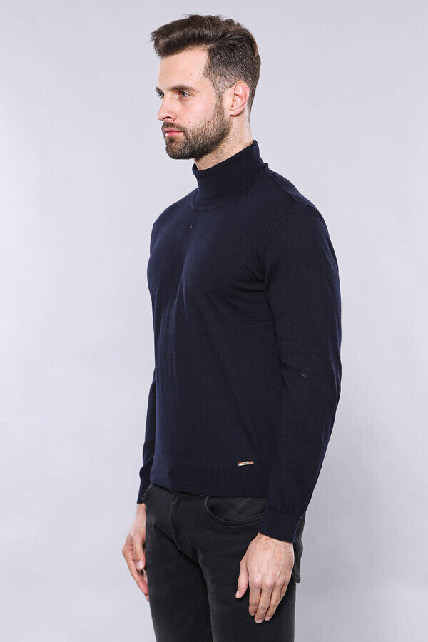 WSS Turtleneck Navy Blue Men Sweater  - Whitley Bay