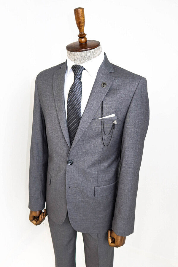 WSS Two Buttons Two Piece Grey Men Suit  - Brentwood