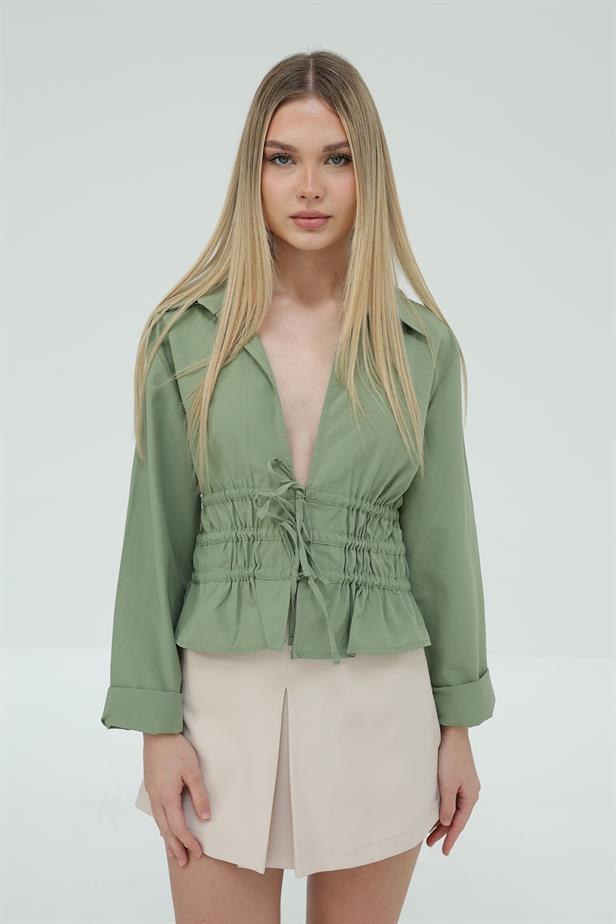 RYN Lace-Up Front Blouse - Khaki - Colombes