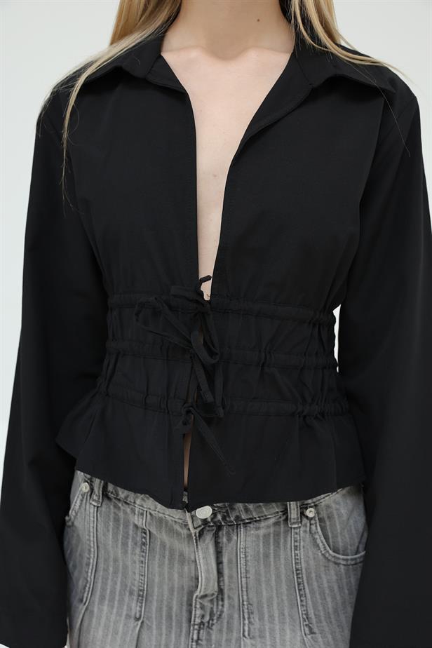 RYN Front Lace-Up Blouse - Black - Silao