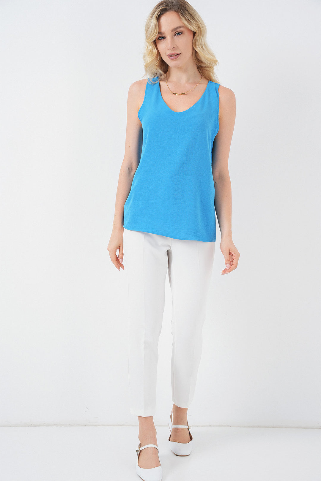 BGD Women V Neck Sleeveless Blouse 950 - Navy Blue - San Jose