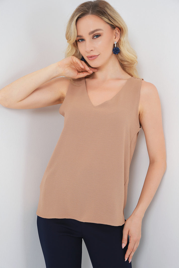 BGD Women V Neck Sleeveless Blouse 950 - Biscuit - Portimão