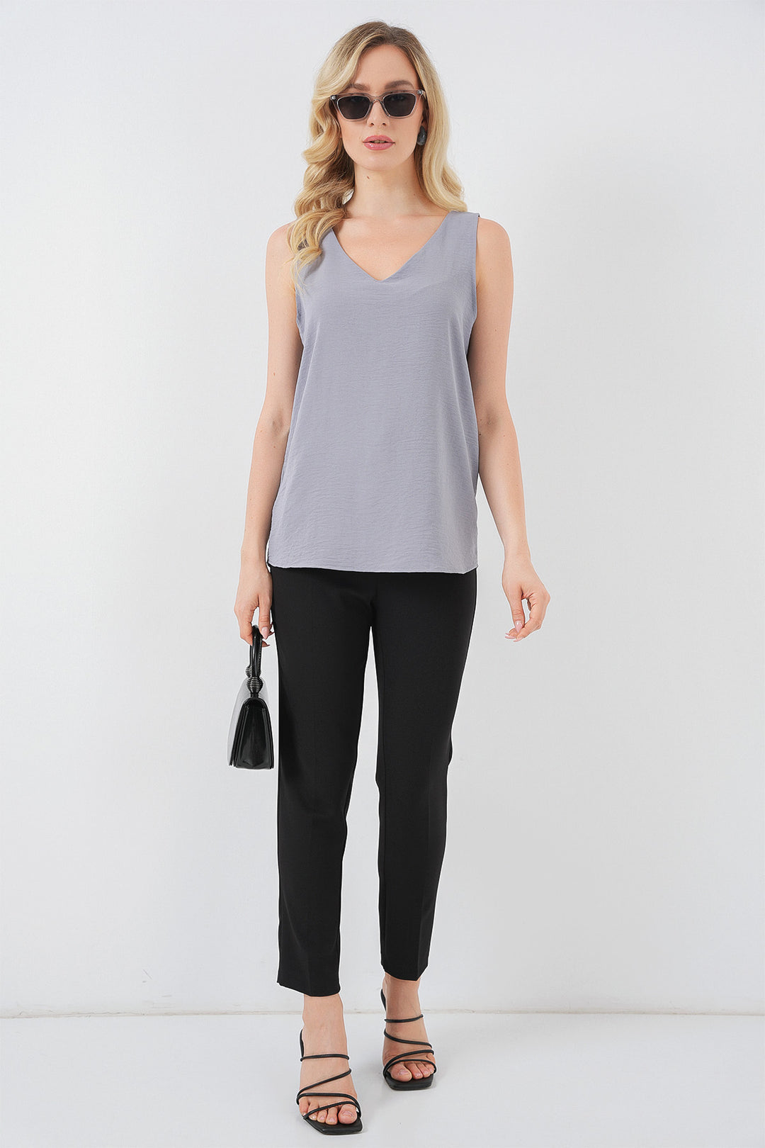 BGD Women V Neck Sleeveless Blouse 950 - Gray - Reynoldsburg