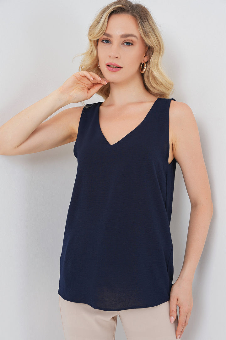 BGD Women V Neck Sleeveless Blouse 950 - Navy Blue - Pristina