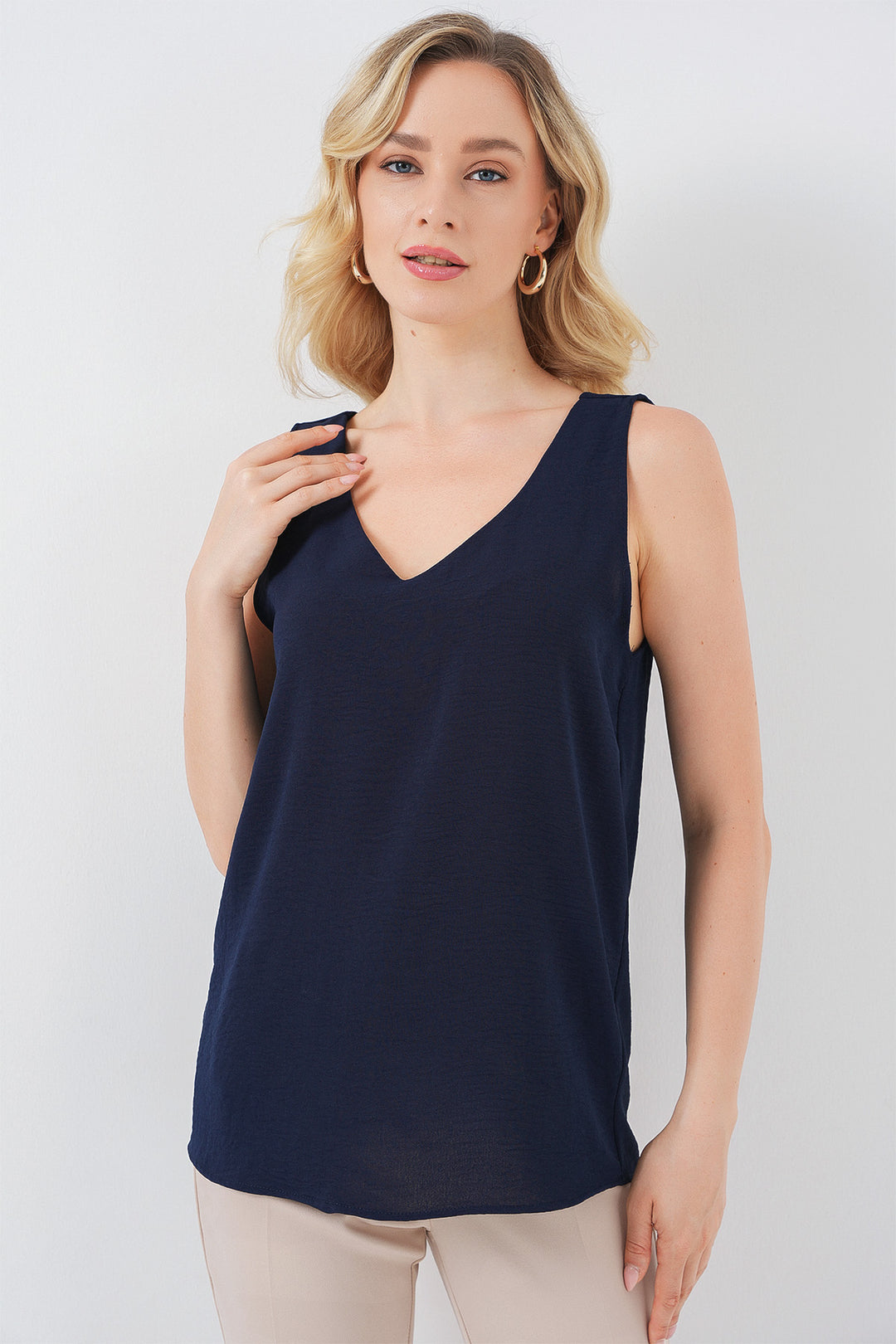 BGD Women V Neck Sleeveless Blouse 950 - Navy Blue - Pristina