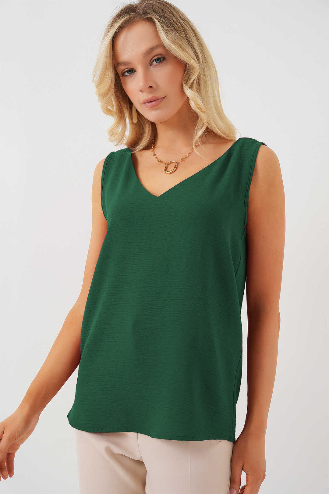 BGD Women V Neck Sleeveless Blouse 950 - Emerald Green - Bergheim