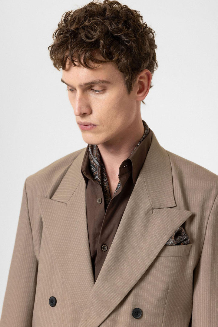 ANT Antioch Mink Comfortable Double-Breasted Striped Men's Blazer Jacket - Mixquiahuala de Juarez