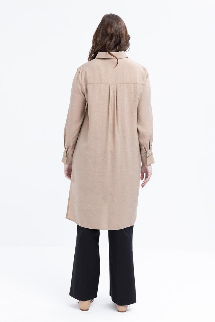 TLD Women Allday Beige Beige-Striped Lace-Detailed Plus Size Modal Shirt - Slatina