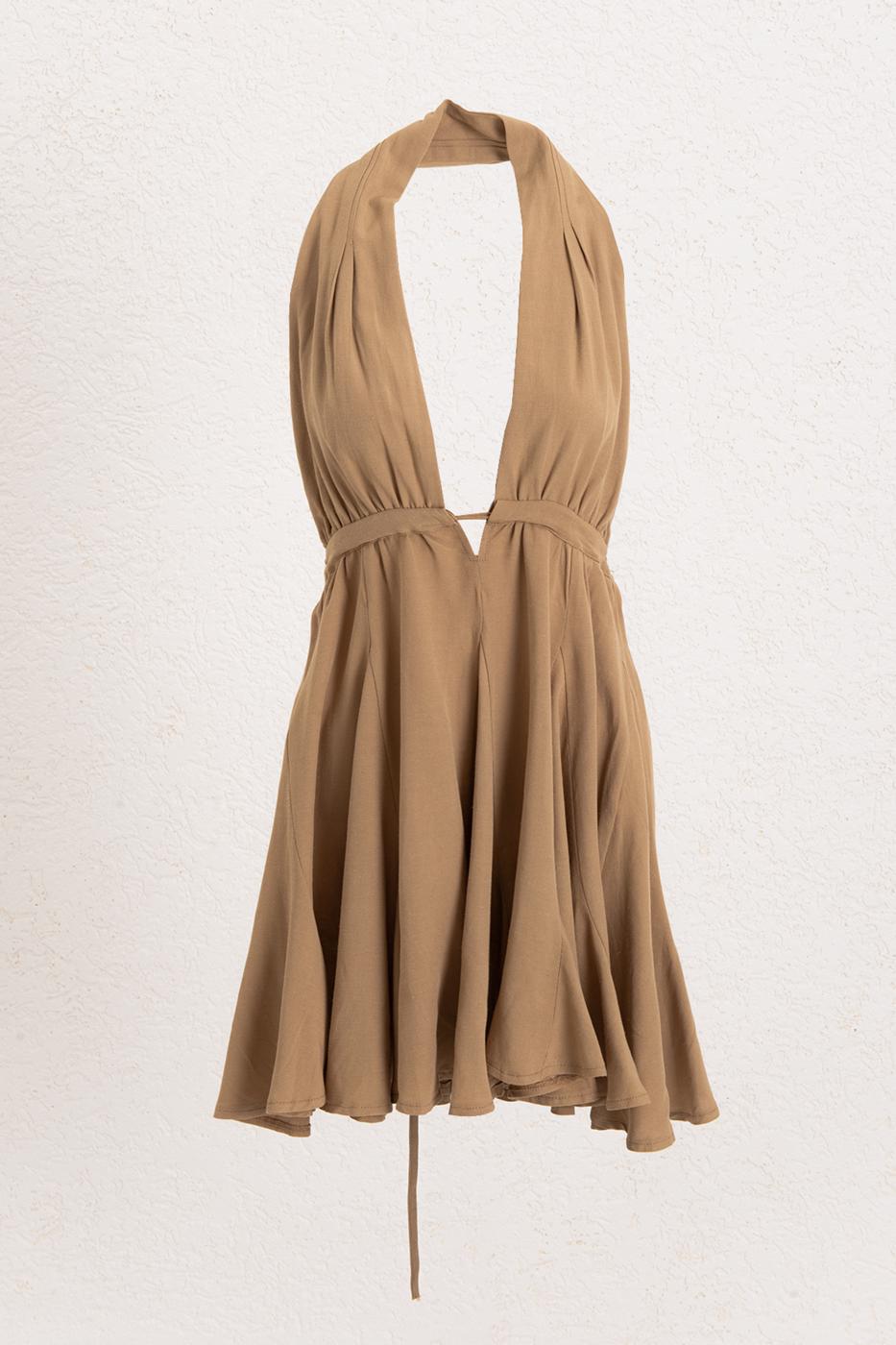 BSL Women Flounce Skirt Detailed Linen Mini Dress - Virginia Beach