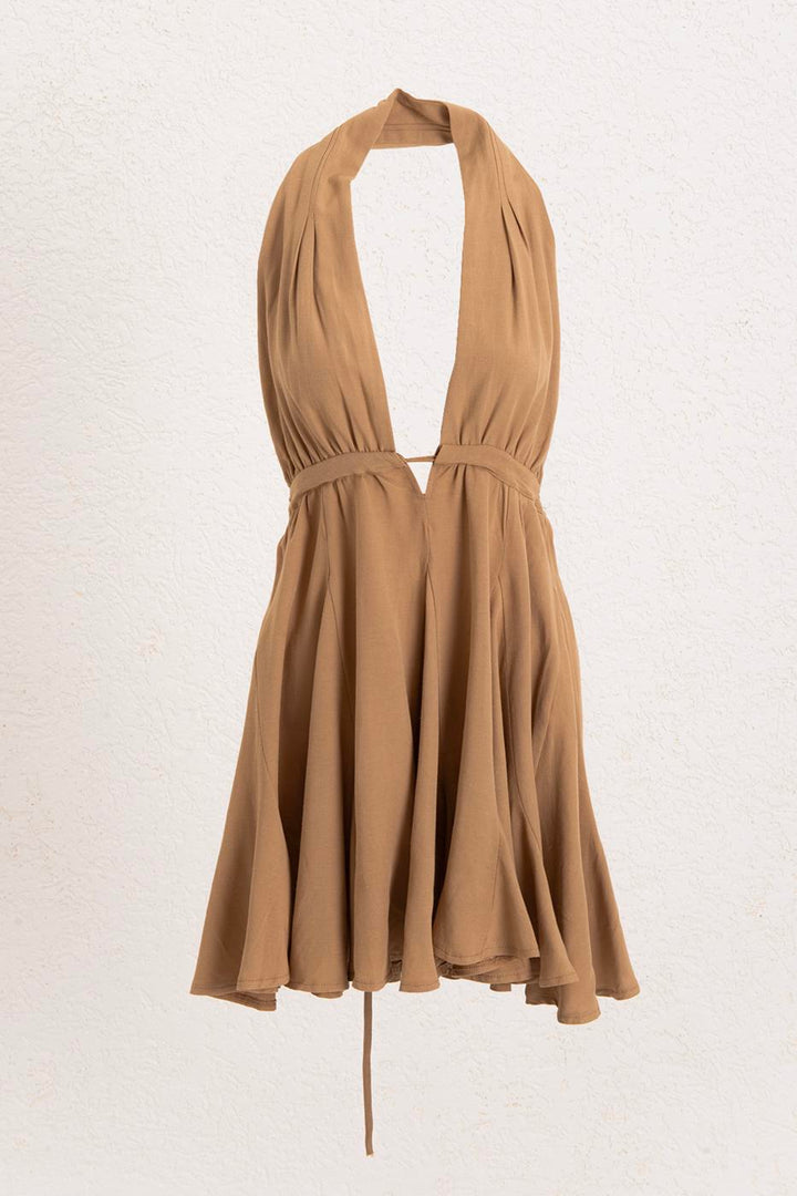 BSL Women Flounce Skirt Detailed Linen Mini Dress - Virginia Beach